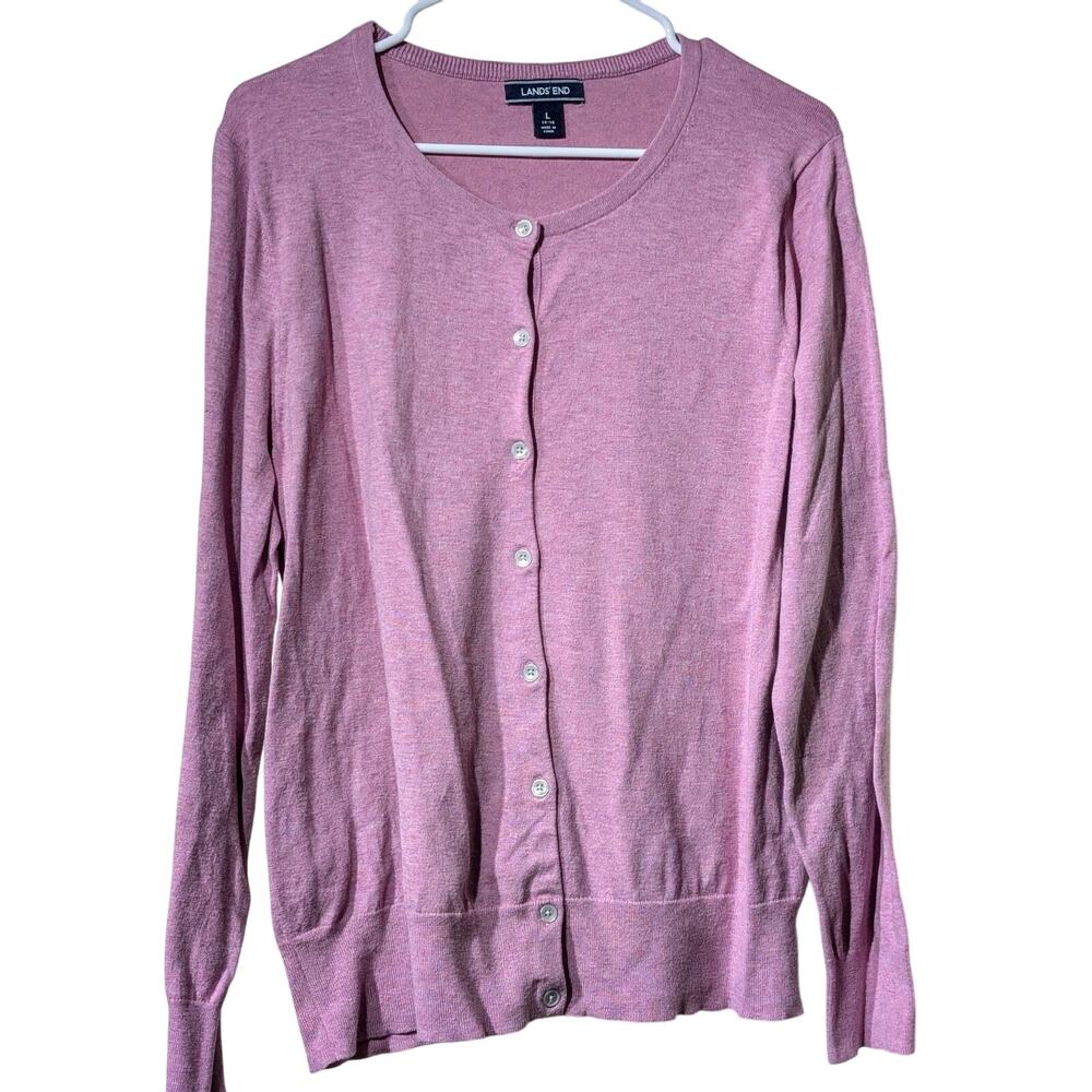 Vintage Lands' End Lavender Heather Button Front Cardigan Sweater Size L - Picture 1 of 8